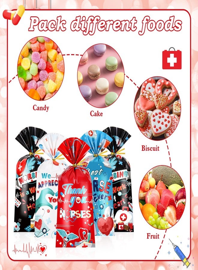 HOWAF 100pcs Nurse Day Candy Bag Bulk, Thank You Nurses Cellophane Bags for Nurse Appreciation Week Supplies, Nurses Week Gift Bags with Twist Ties for Nursing Party Medical Party - Image 3